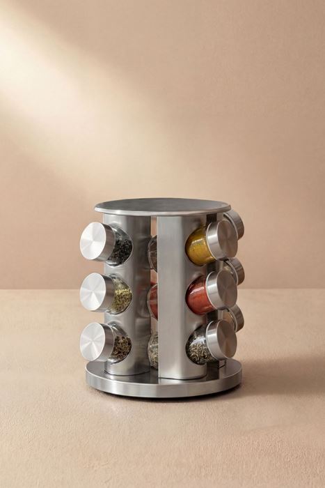 Gönül 12'li döner standlı cam baharatlık seti 100 ml gümüş
