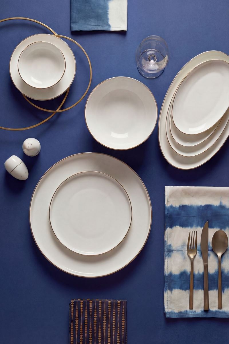 55 parça gold bone china yemek takımı 12 kişilik beyaz gold yaldız kenarlı porselen