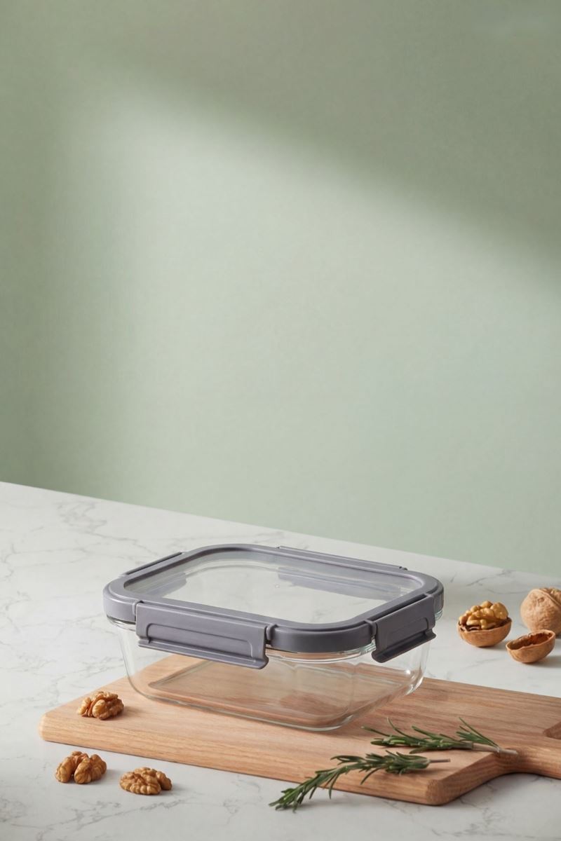 1000 ml 1 litre ısıya dayanıklı cam saklama kabı sızdırmaz kilit klipsli füme kapak