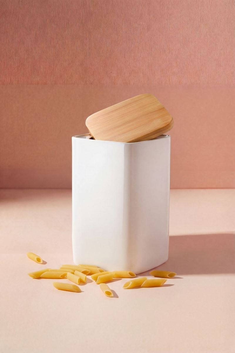 bambu kapaklı porselen saklama kavanozu 1.85 lt 10,2x10,2x17,8 cm beyaz çok amaçlı mutfak kabı