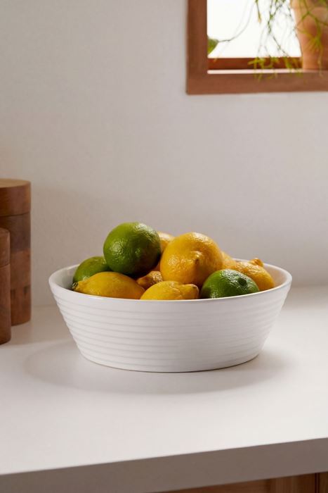 porselen kase 23,8x8,5 cm 3.7 lt beyaz çizgili servis salata meyve kasesi