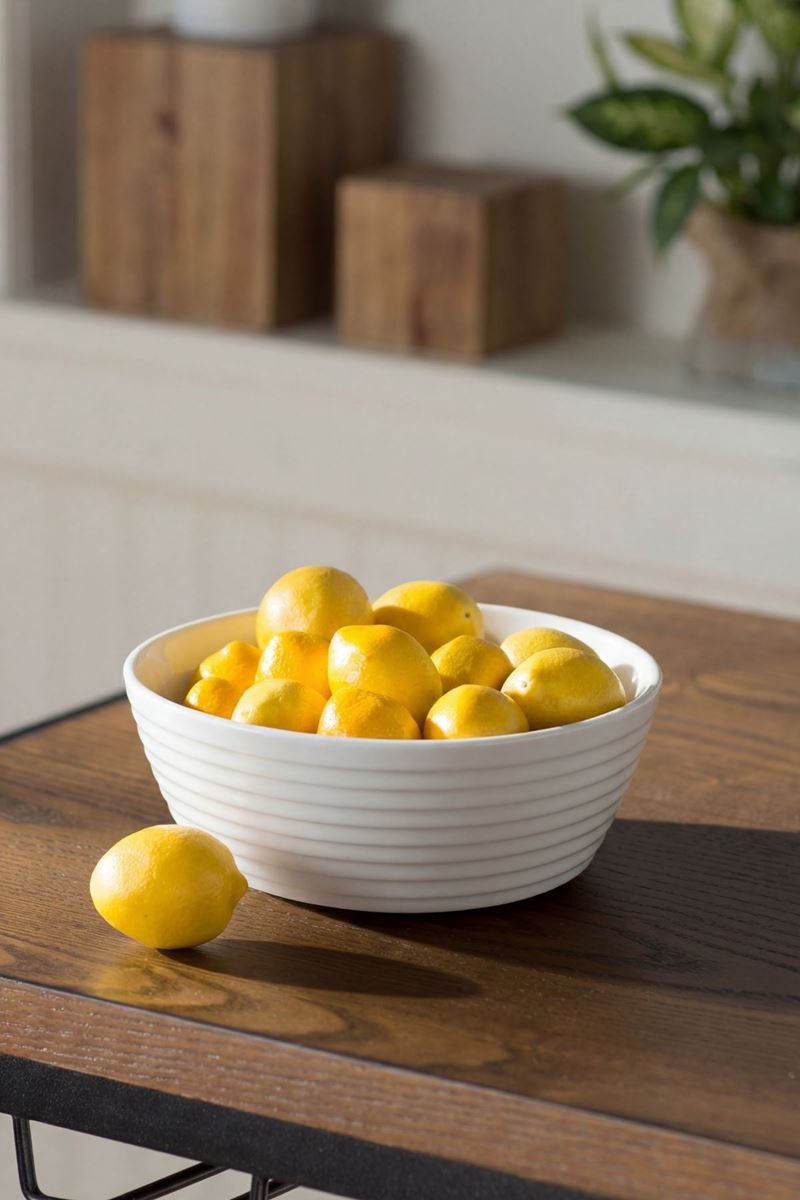 porselen kase 20x7,5 cm 2.3 lt beyaz çizgili servis salata meyve kasesi