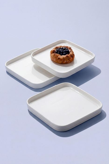 porselen kare tabak 3lü set 19,3x19,2 cm beyaz desensiz servis tatlı sunum tabağı