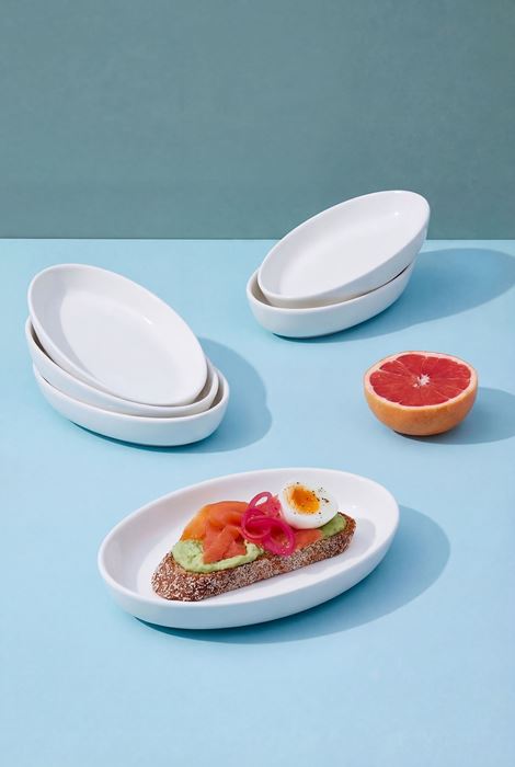 porselen oval kayık sunum tabağı 6lı set 16x10 cm beyaz desensiz servis tabağı