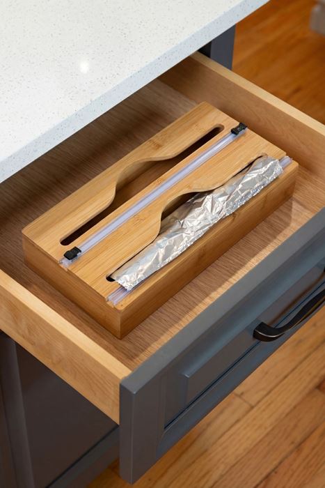 bambu ikili folyoluk 33,5x14,7 cm streç film ve alüminyum folyo kesicili organizer